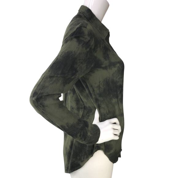 Rails Womens Size XS Hunter Top Button Up Long Sleeve Rayon Olive Tie Dye - Picture 9 of 16